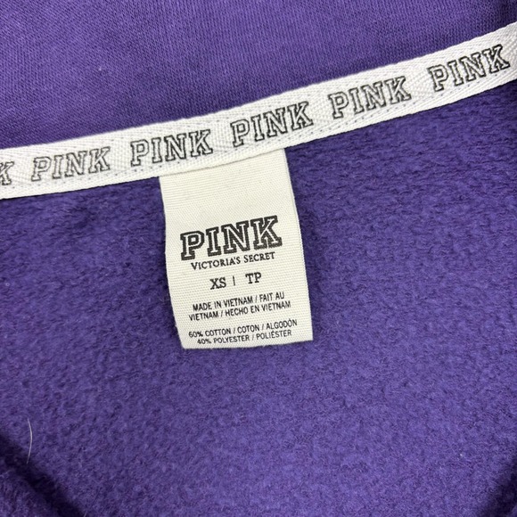 PINK Victoria's Secret Sweatshirt Womens XS Purple 1/4 Zip Fleece Pullover - Picture 2 of 7